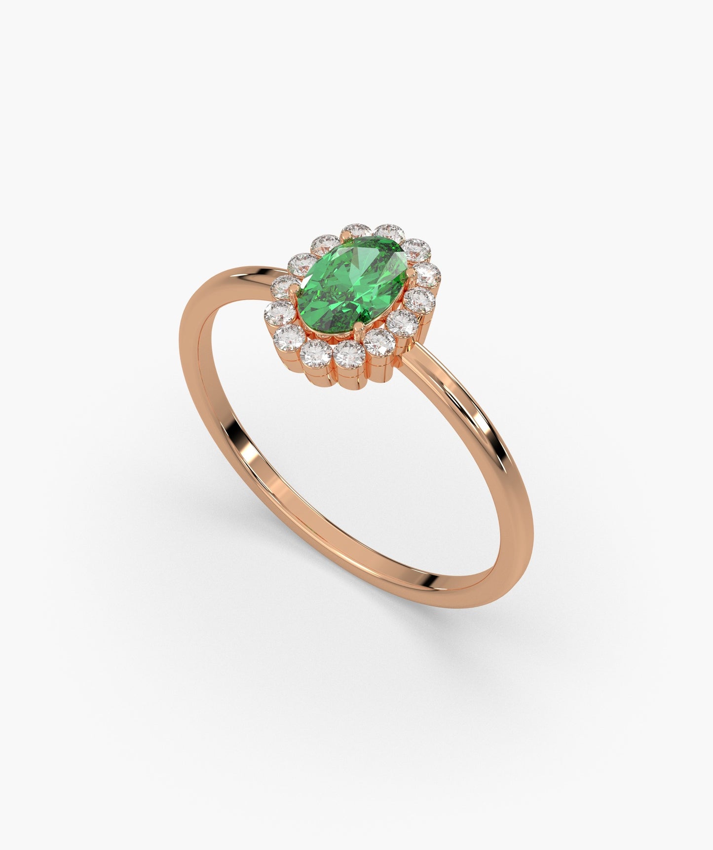 Regal Bloom Oval Green Gem & Diamond  Ring