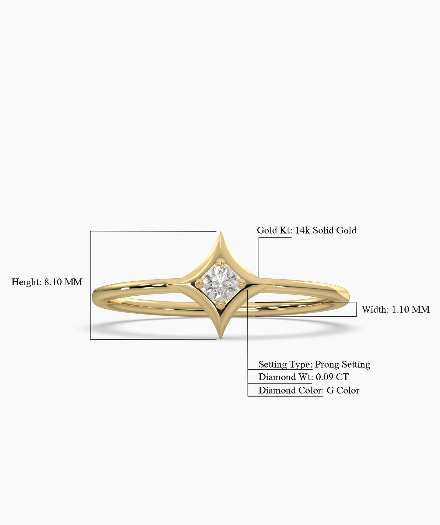 14K Solid Gold Geometric Ring