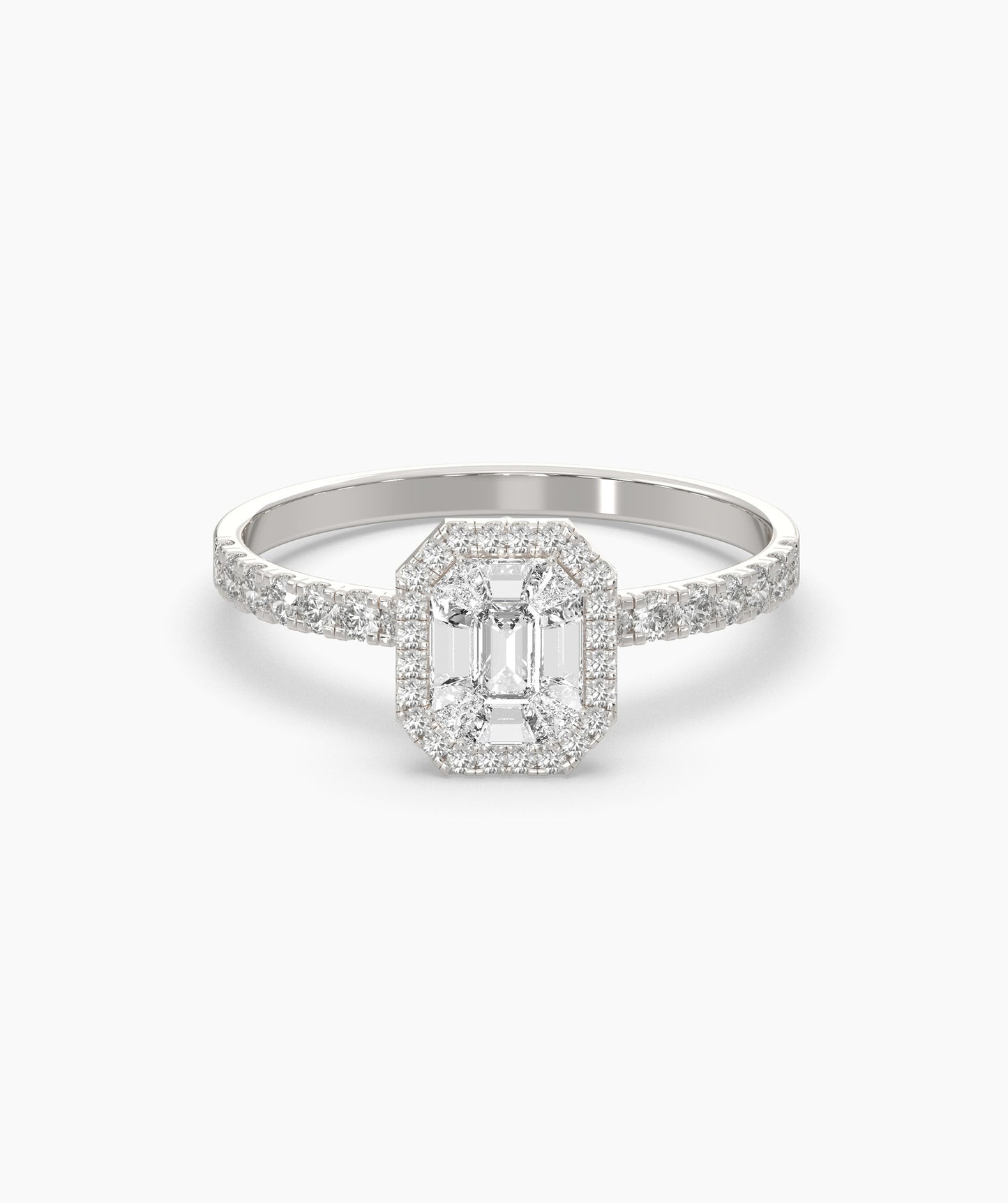 Pie Cut Emerald Diamond Cluster Octagon Halo Pave Engagement Ring in 14K Gold