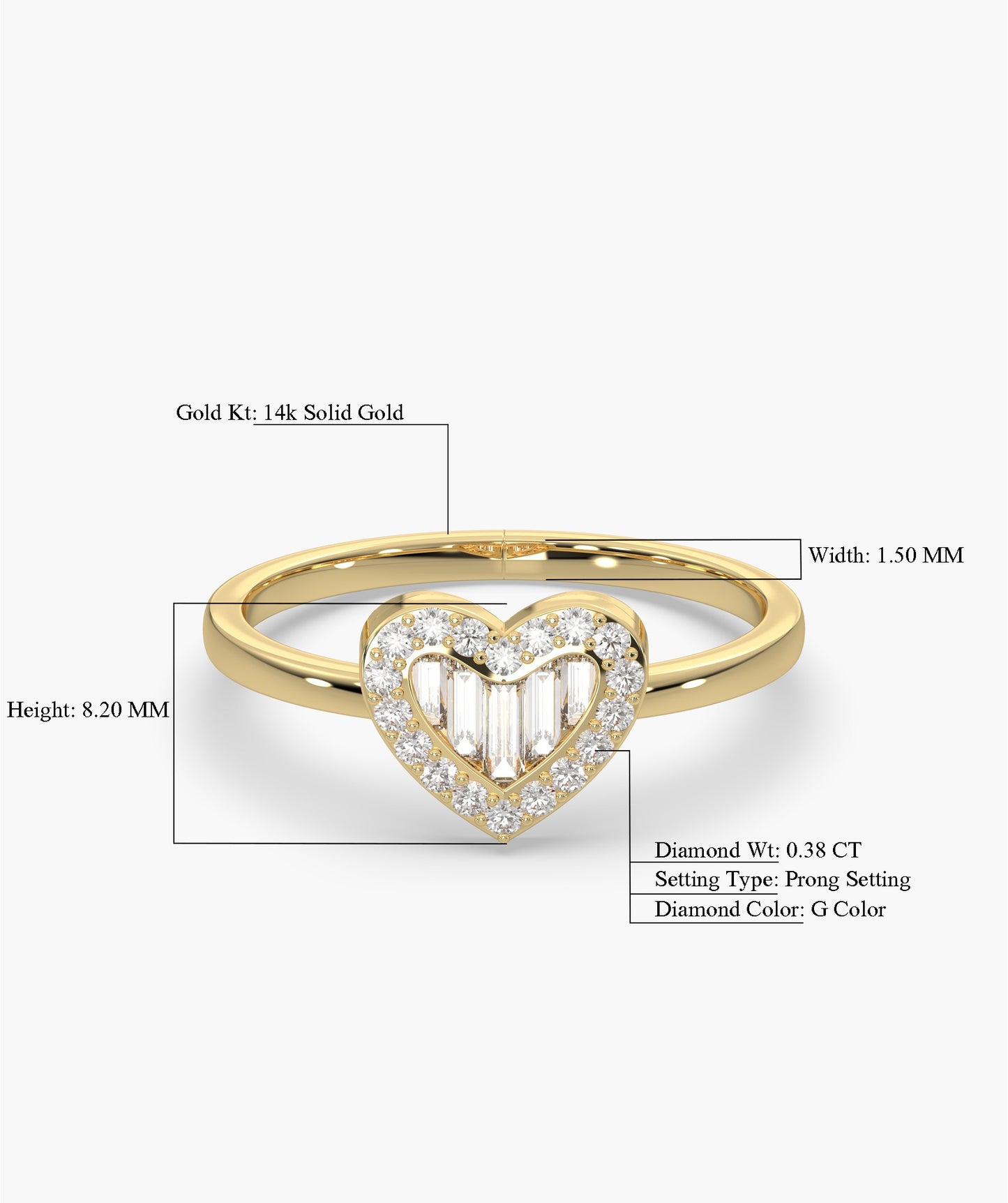 Baguette Diamond Heart Ring