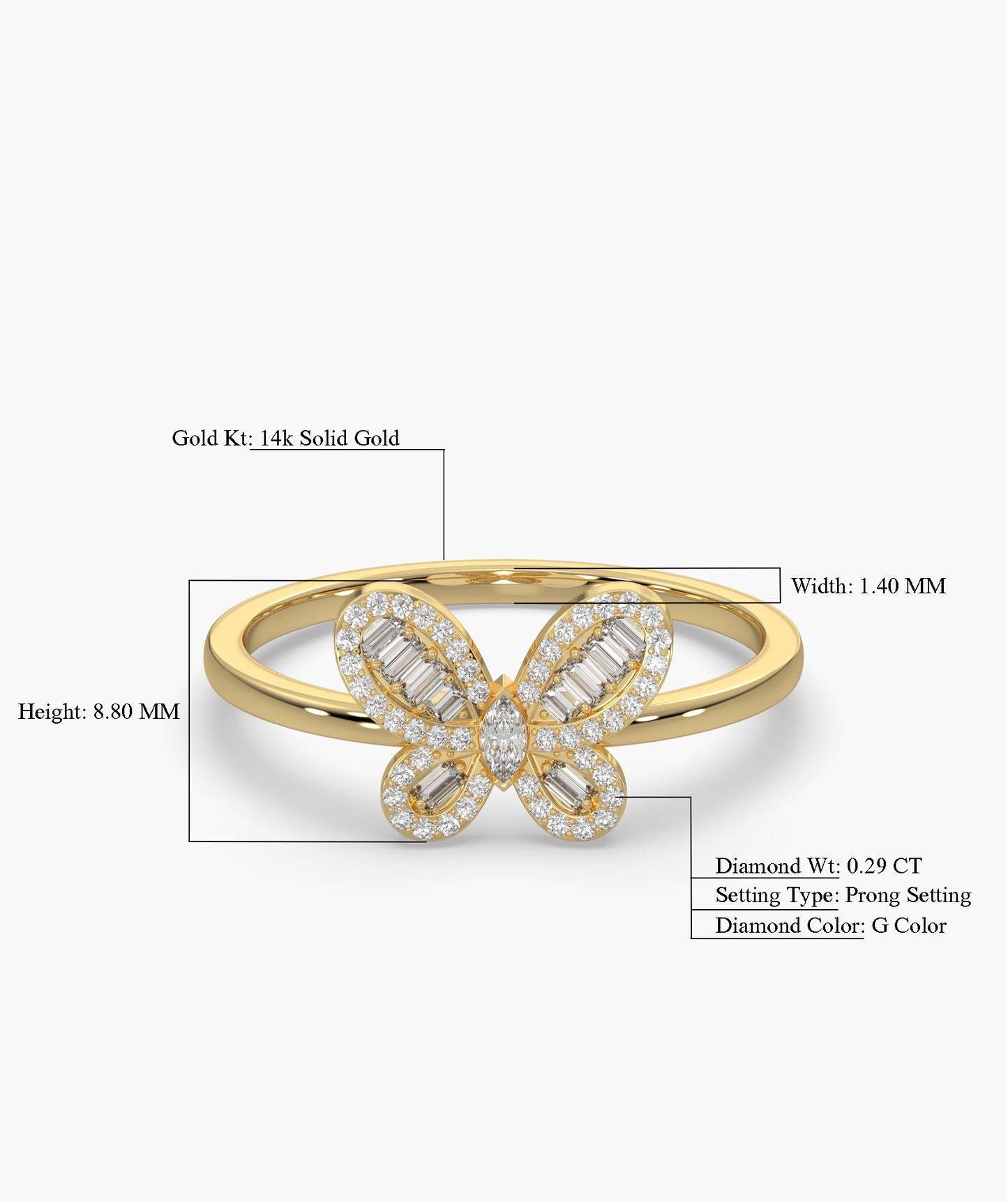 14K Gold Butterfly Diamond Ring