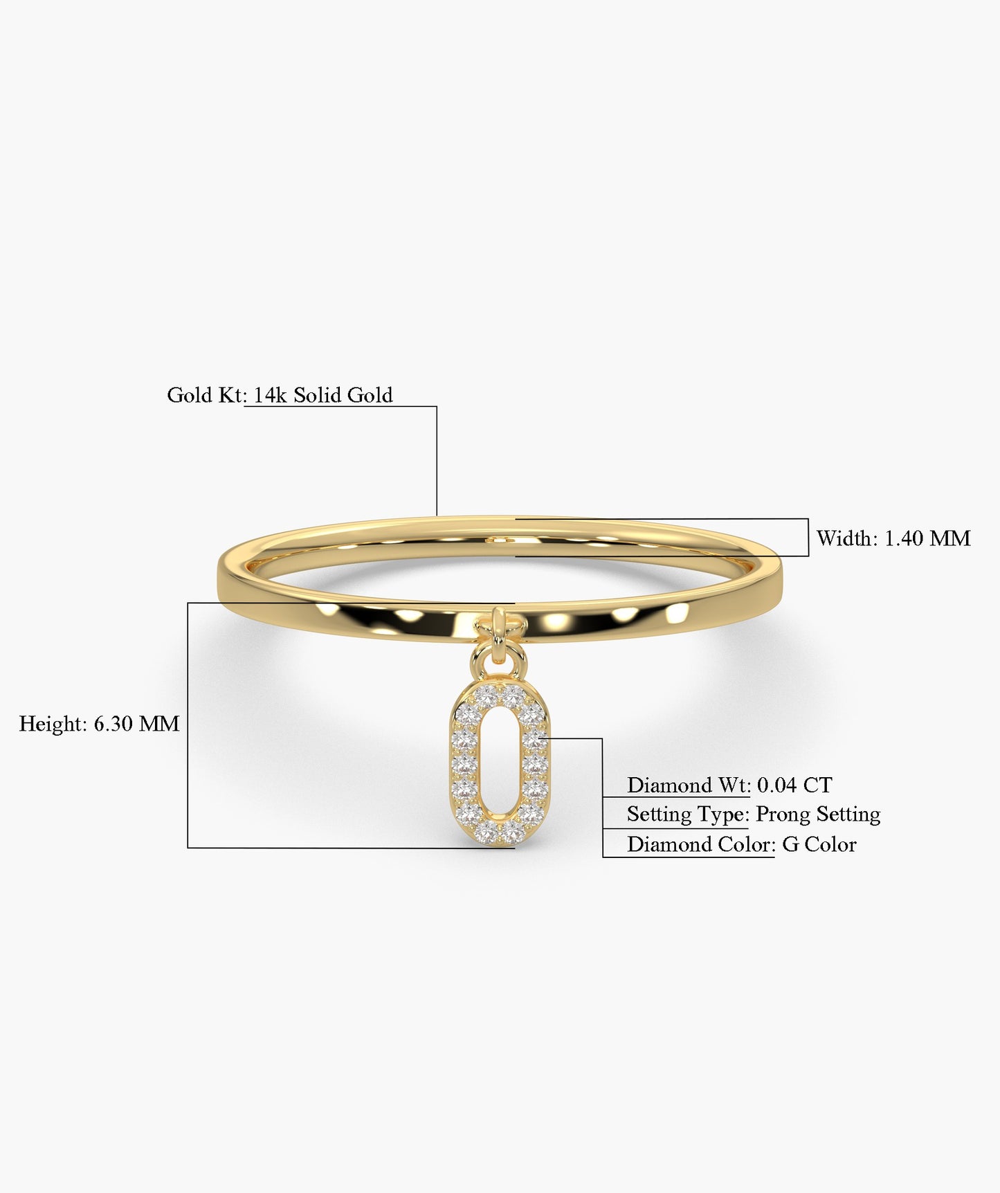 14K Gold Dainty Link Charm Ring