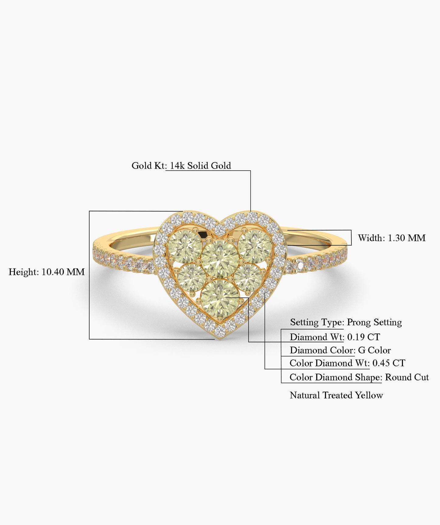 Yellow Diamond Heart Halo Ring