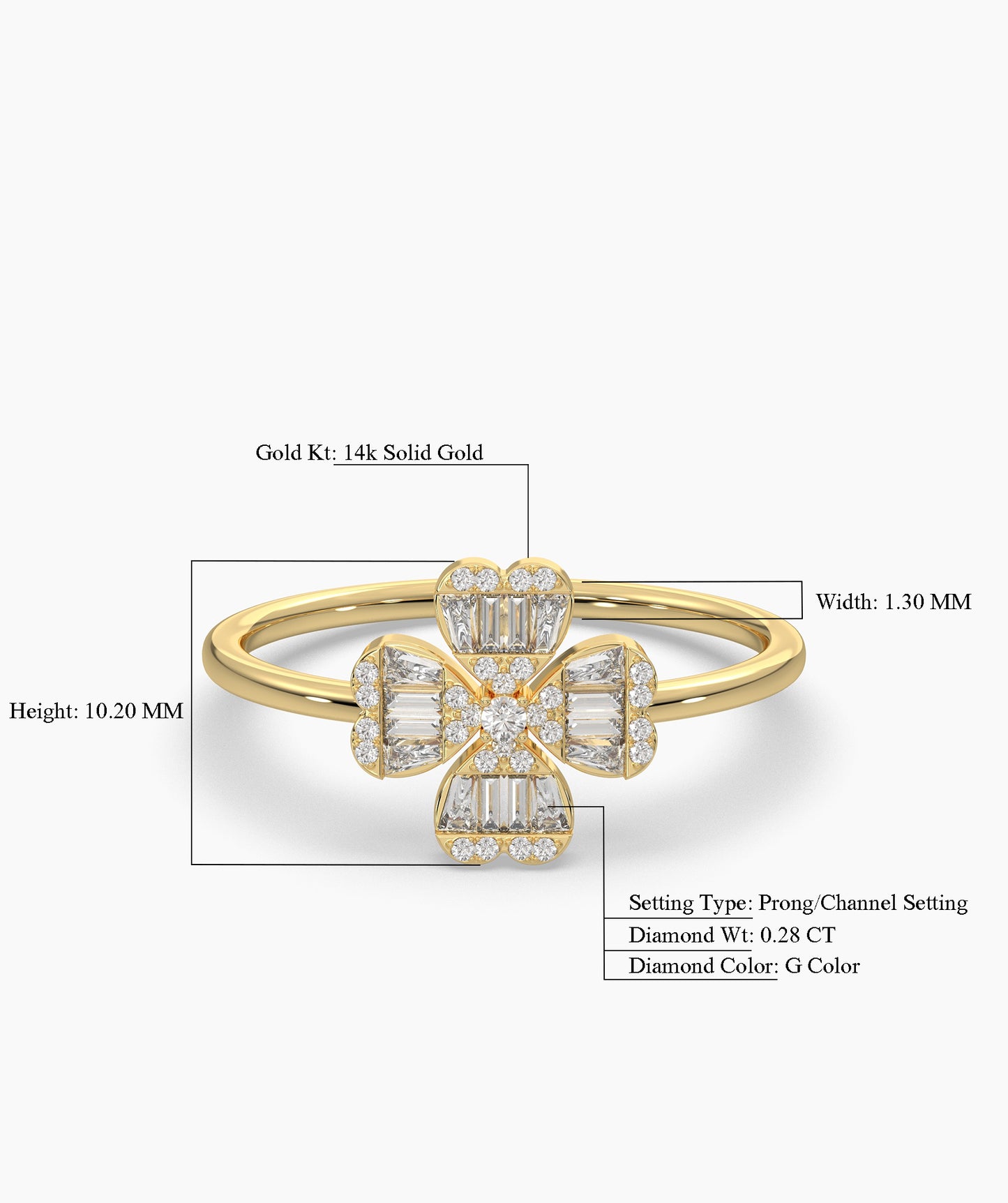 14K Gold Baguette Diamond Flower Ring