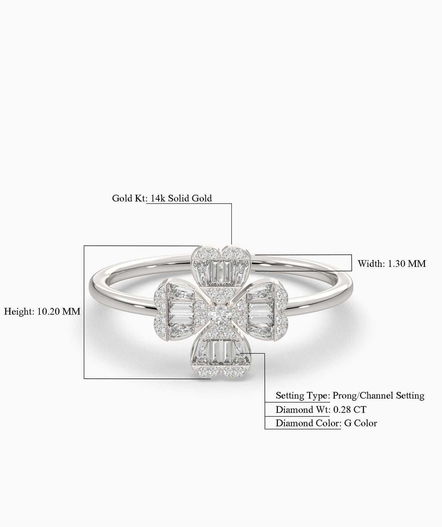 14K Gold Baguette Diamond Flower Ring