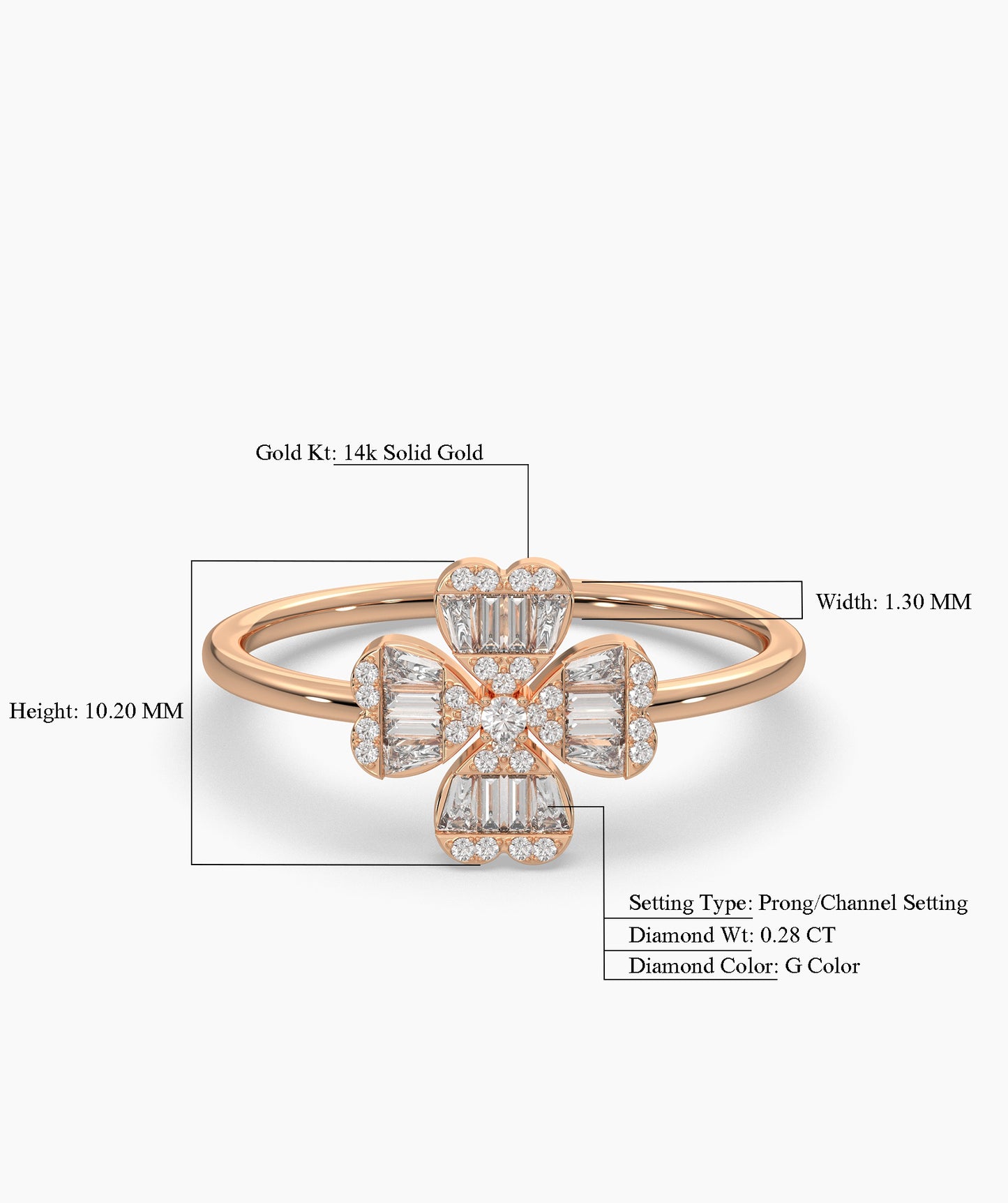 14K Gold Baguette Diamond Flower Ring