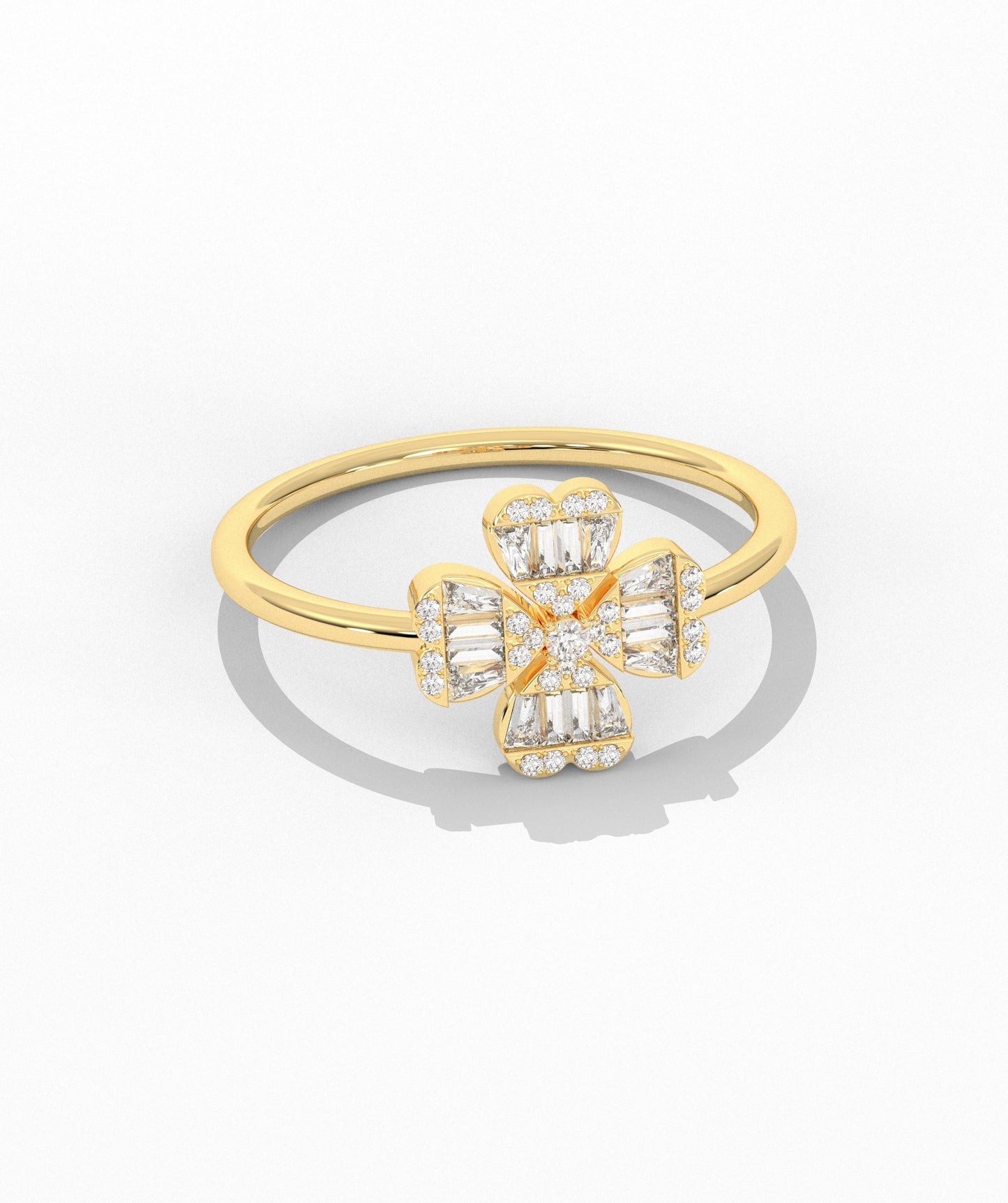 14K Gold Baguette Diamond Flower Ring