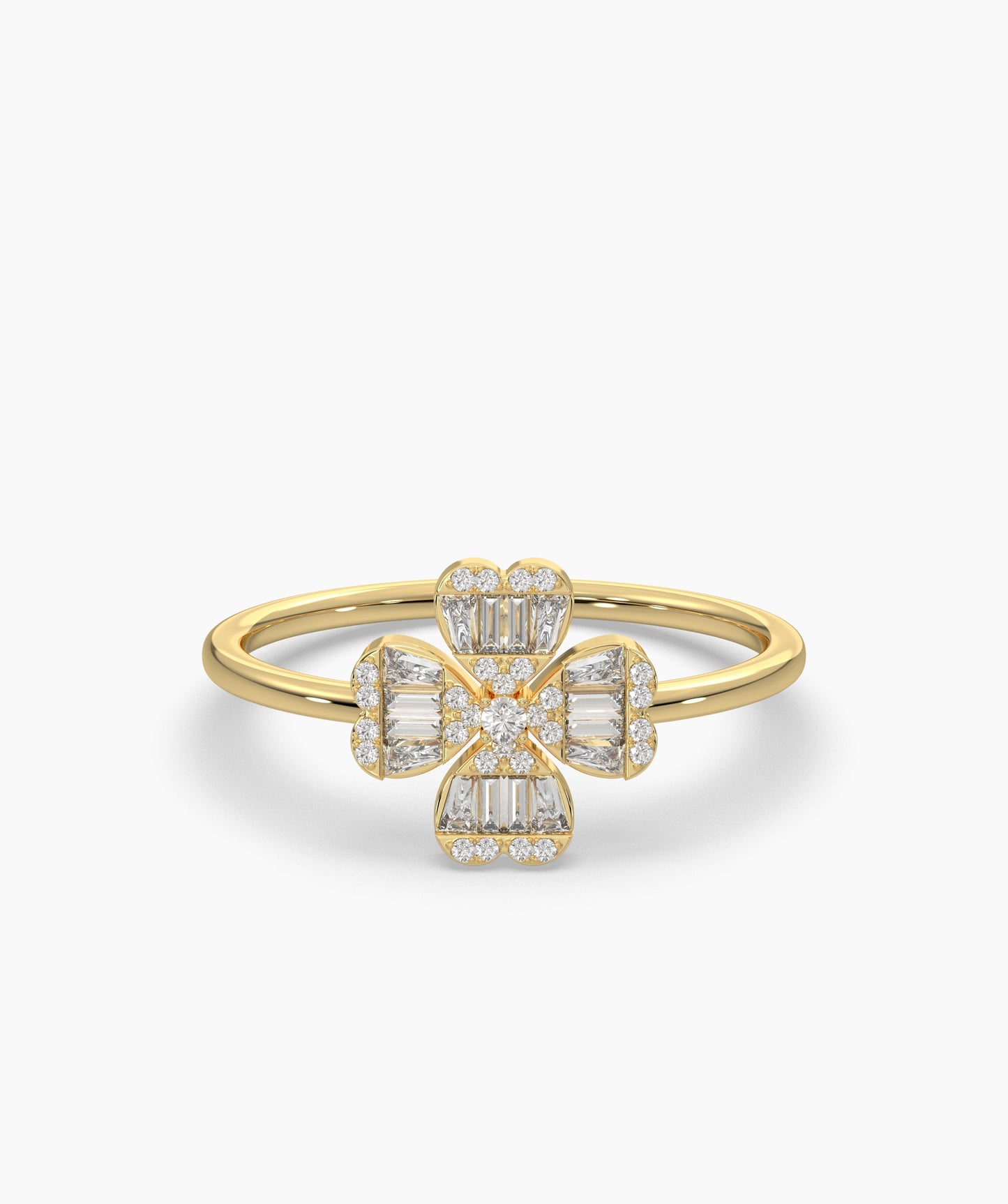 14K Gold Baguette Diamond Flower Ring