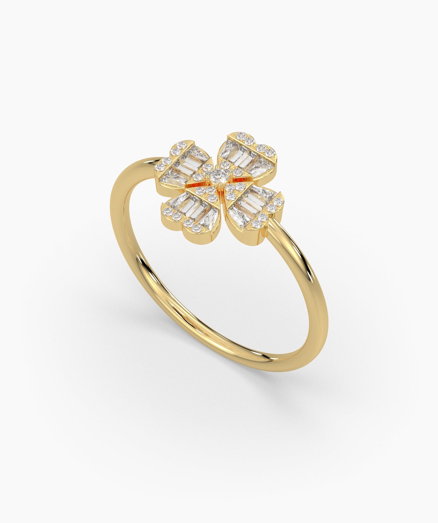 14K Gold Baguette Diamond Flower Ring