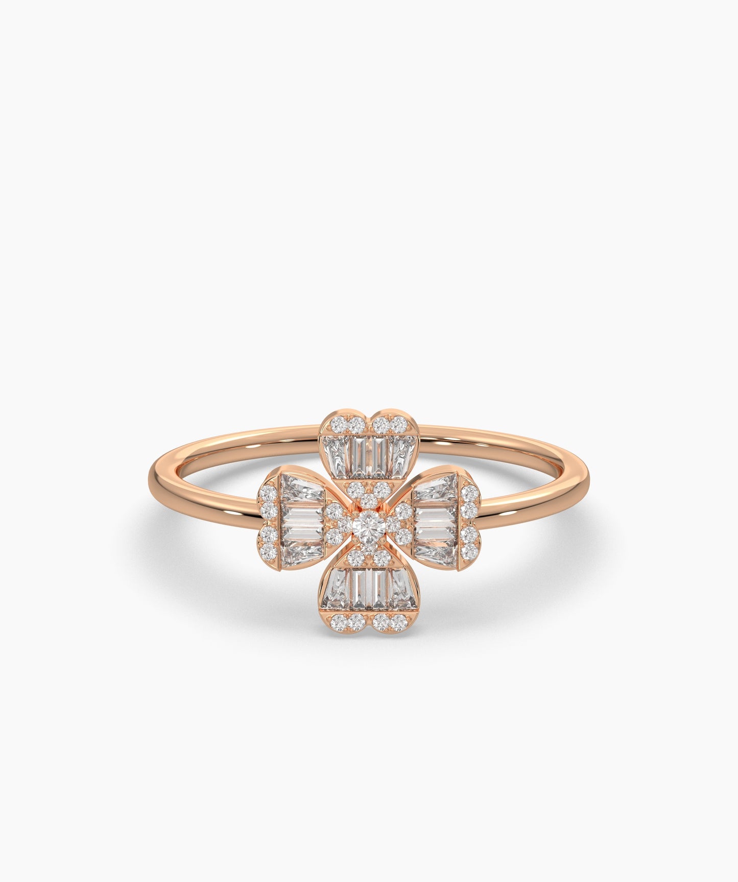 14K Gold Baguette Diamond Flower Ring