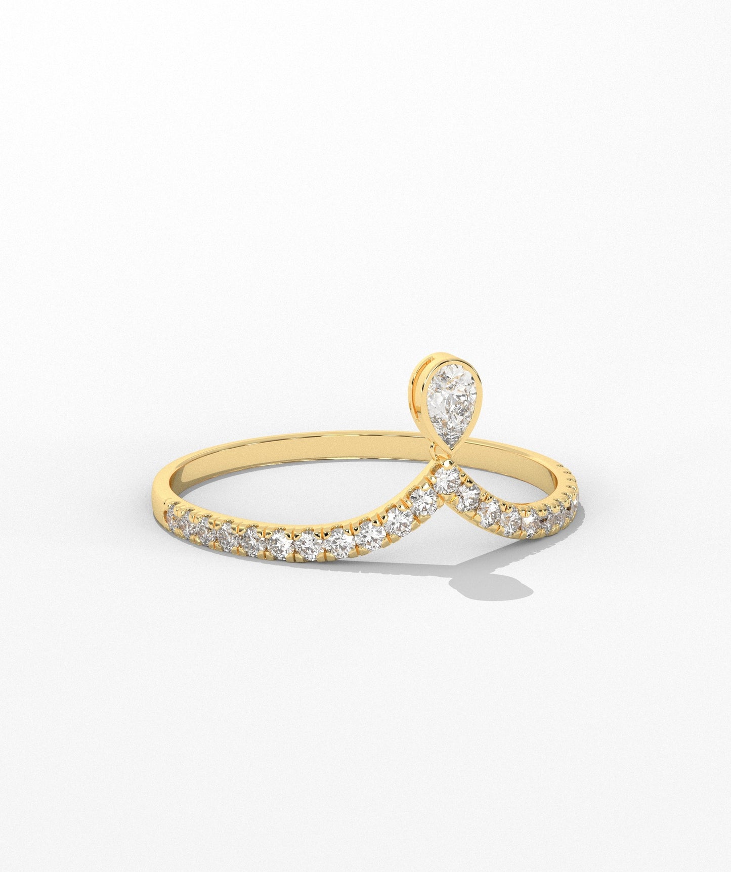 14K Gold Pear Diamond Pave Ring