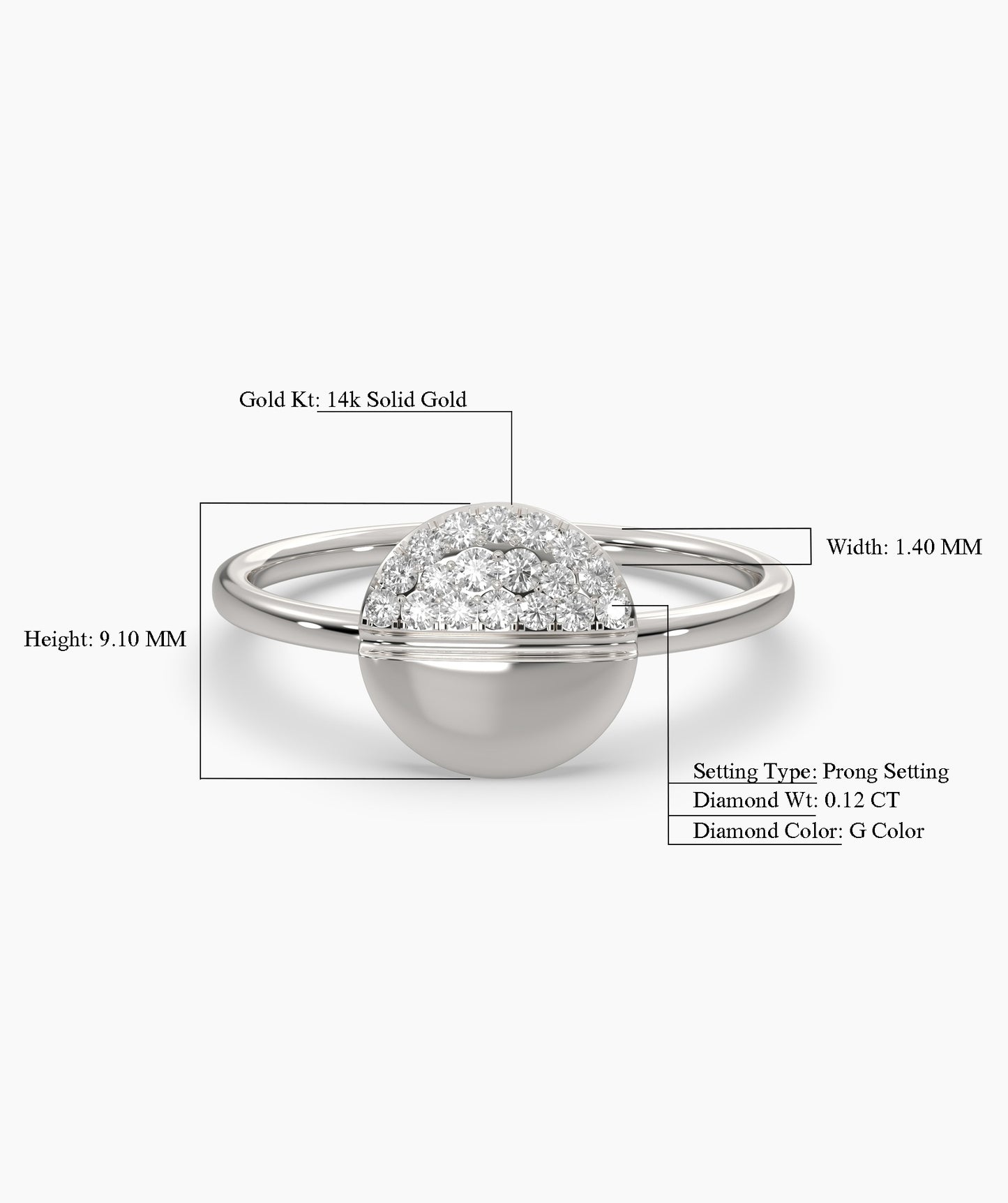 14K Gold Diamond Pavé Ring