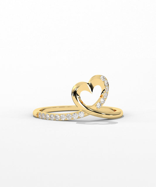 Heart-Shaped Gold Ring with Diamond Accents