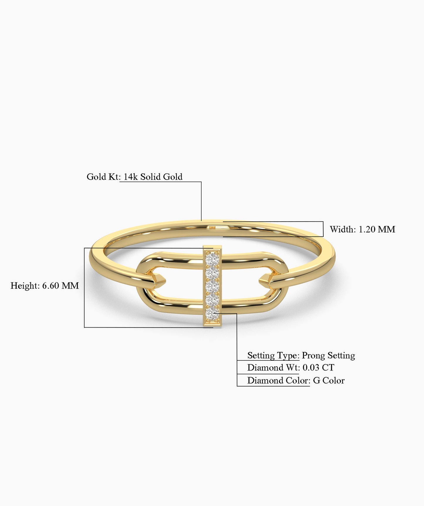 14K Gold Link Ring with Pavé Bar