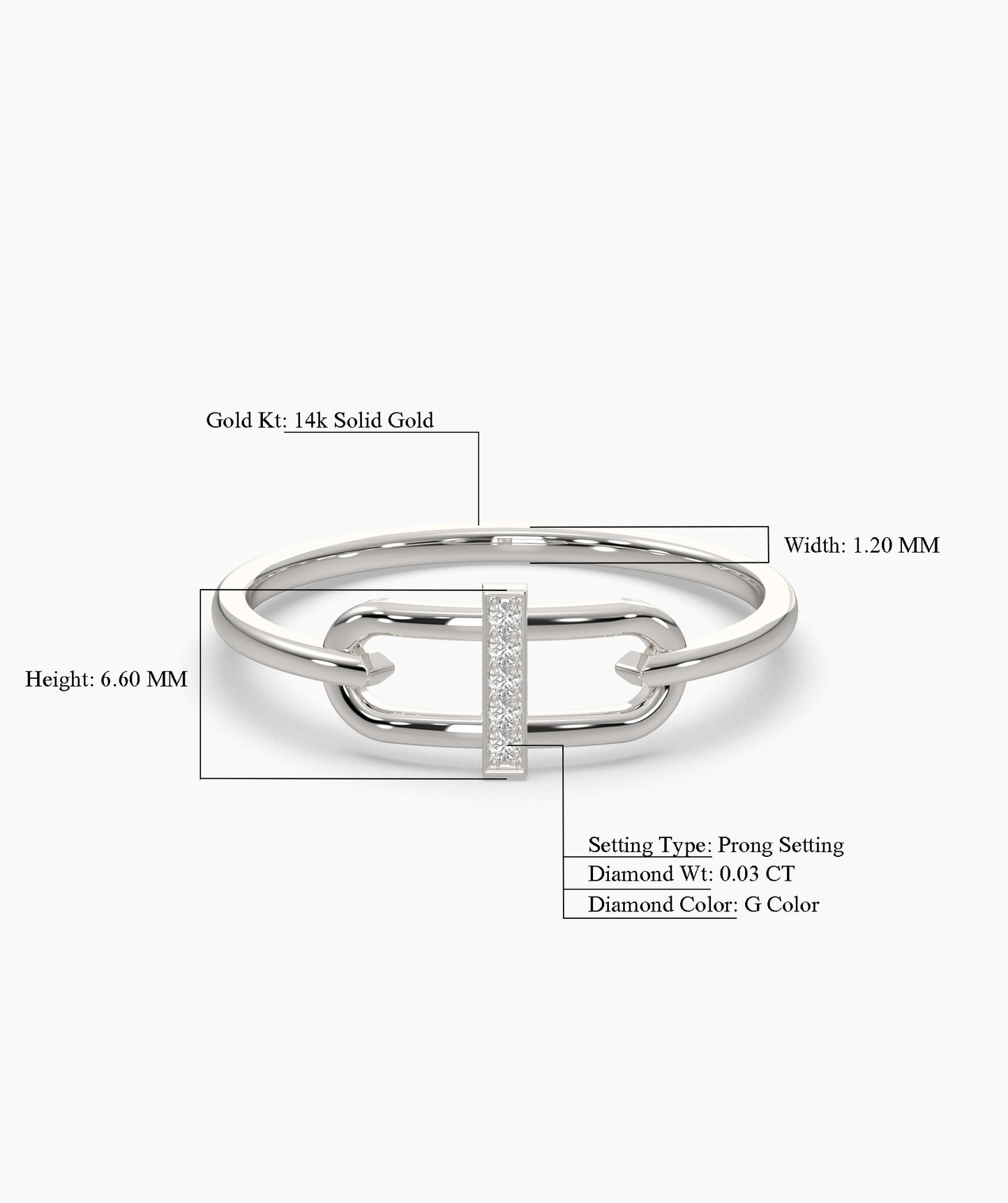 14K Gold Link Ring with Pavé Bar