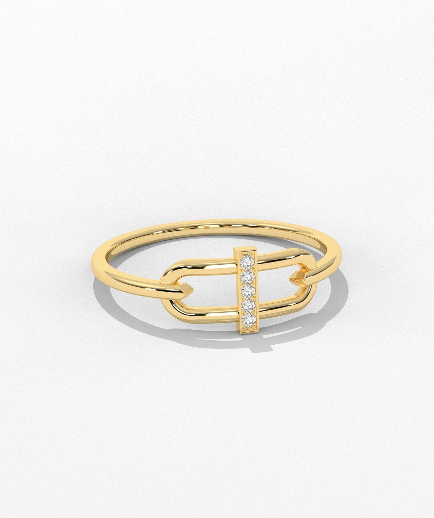 14K Gold Link Ring with Pavé Bar