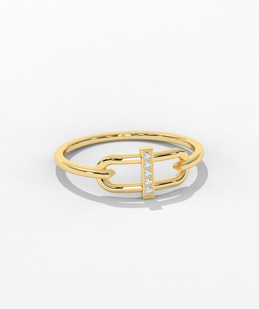 14K Gold Link Ring with Pavé Bar