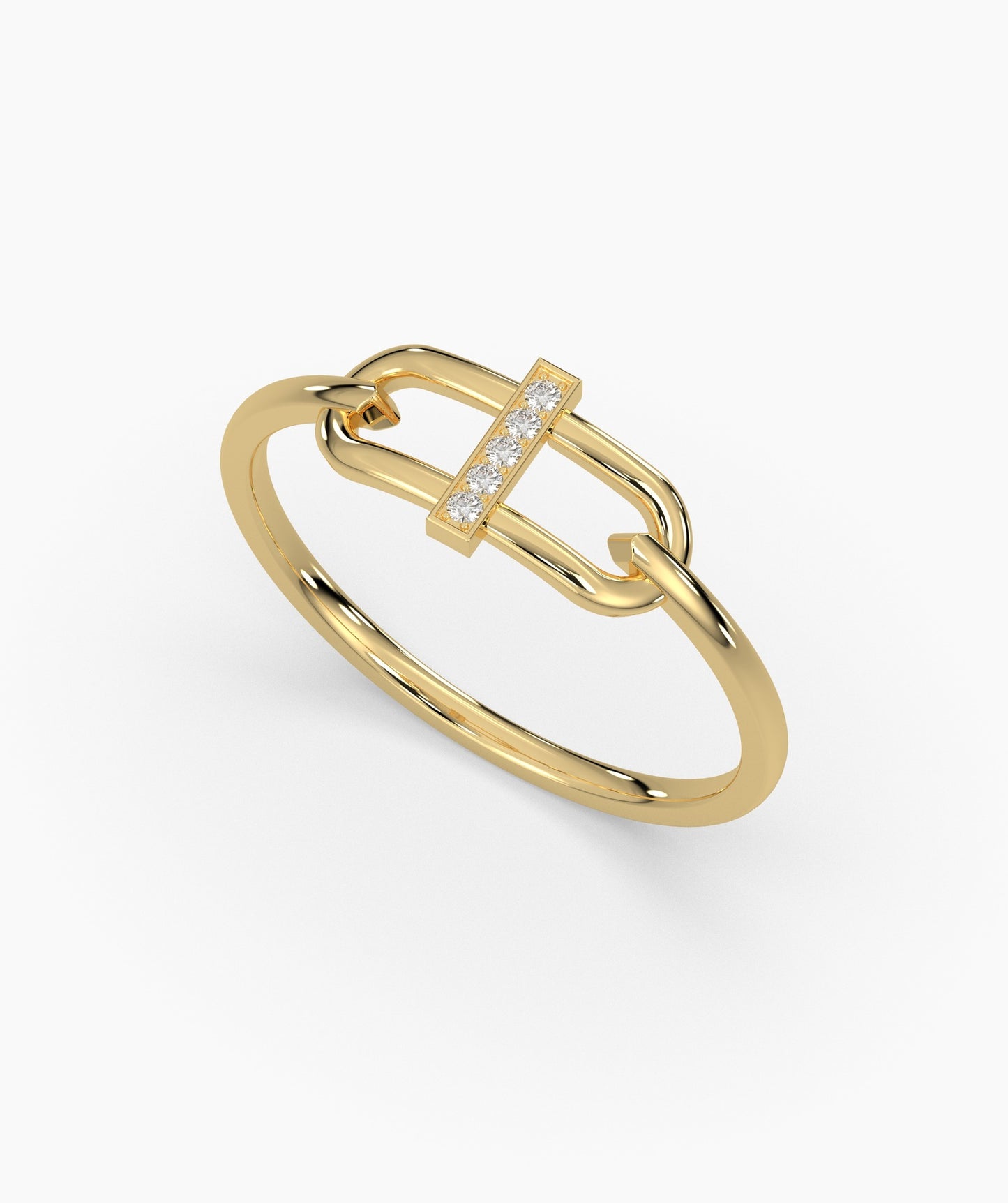 14K Gold Link Ring with Pavé Bar