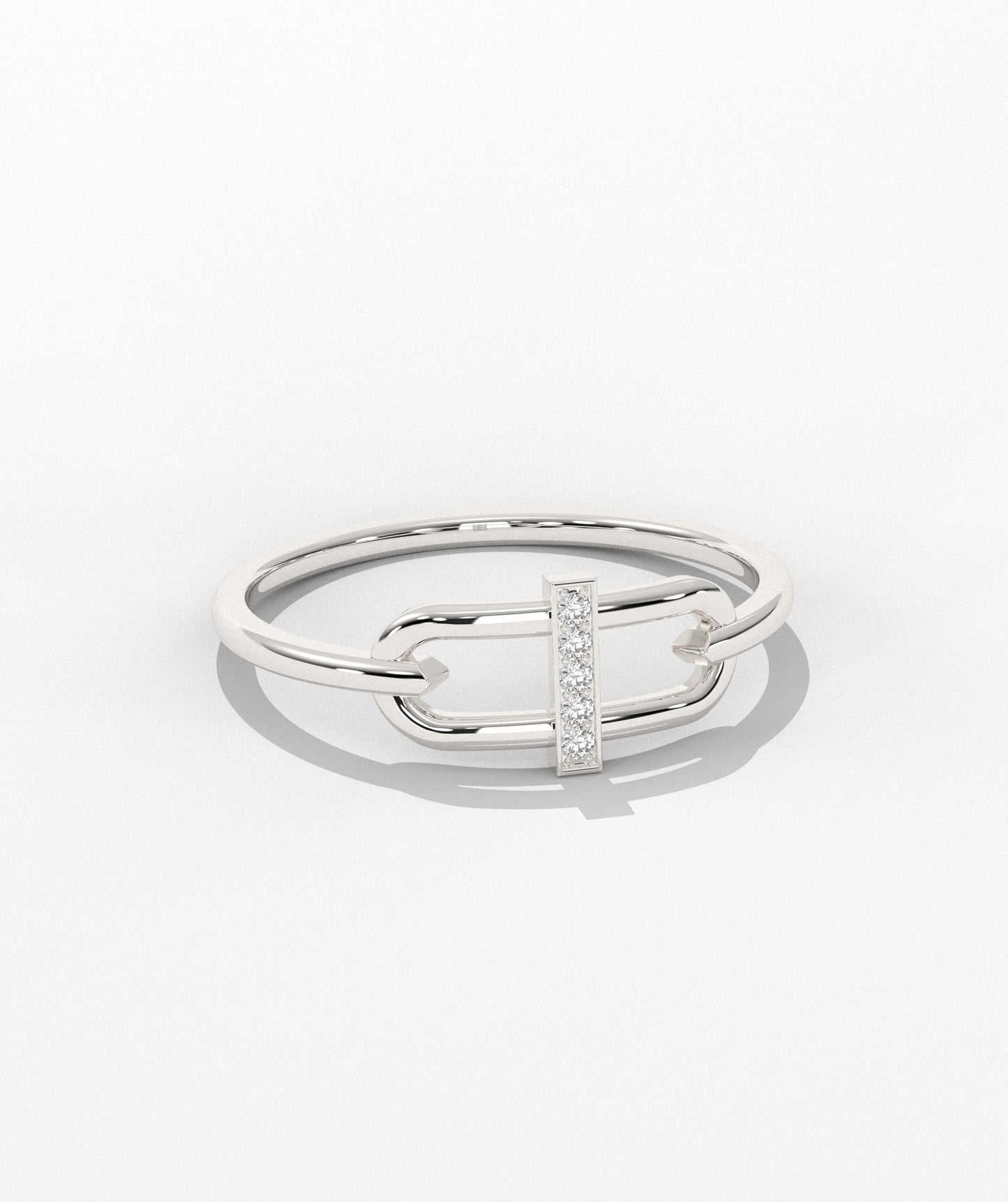 14K Gold Link Ring with Pavé Bar