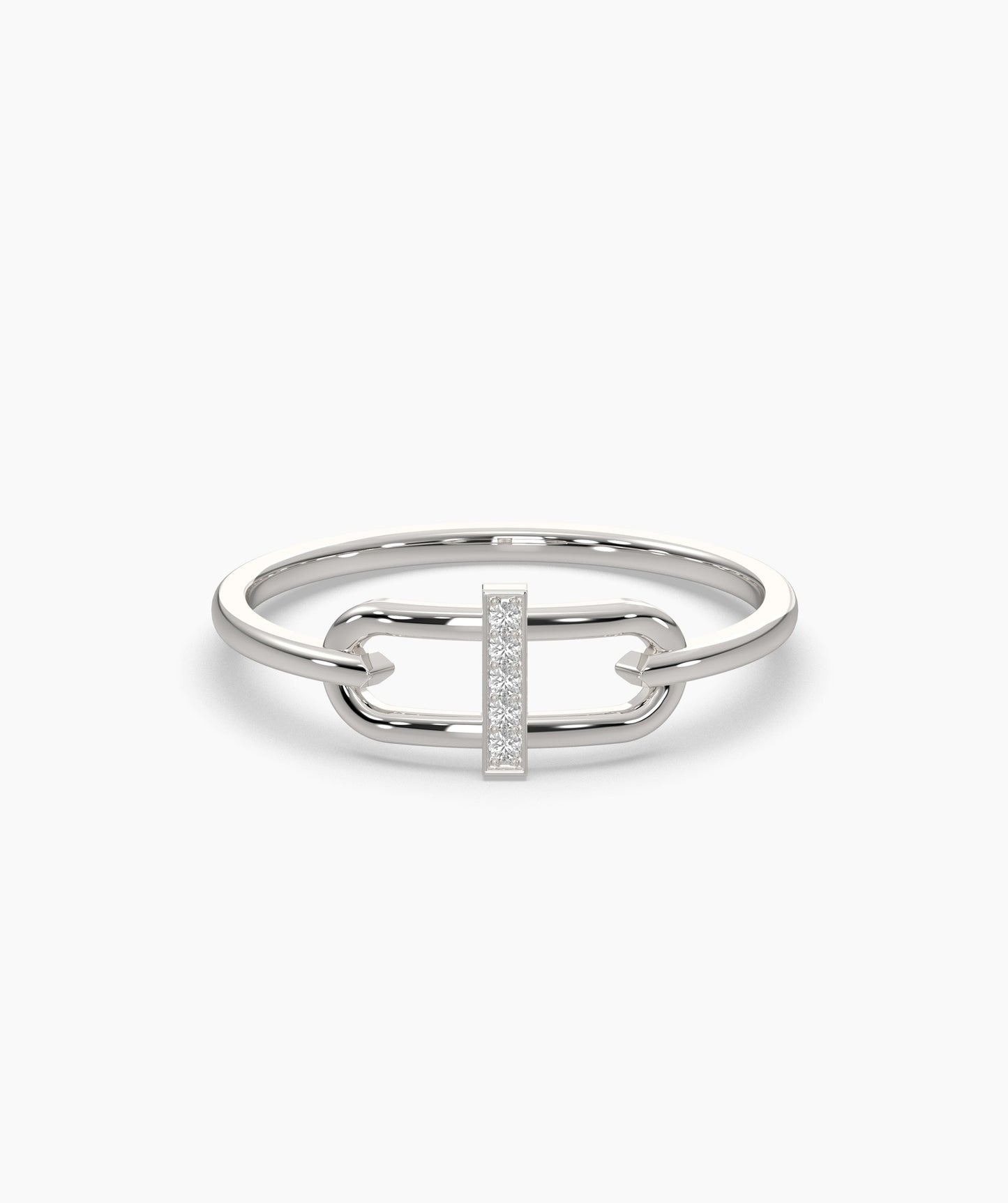 14K Gold Link Ring with Pavé Bar