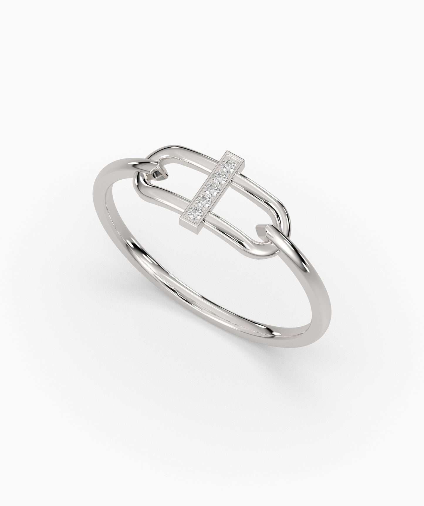 14K Gold Link Ring with Pavé Bar