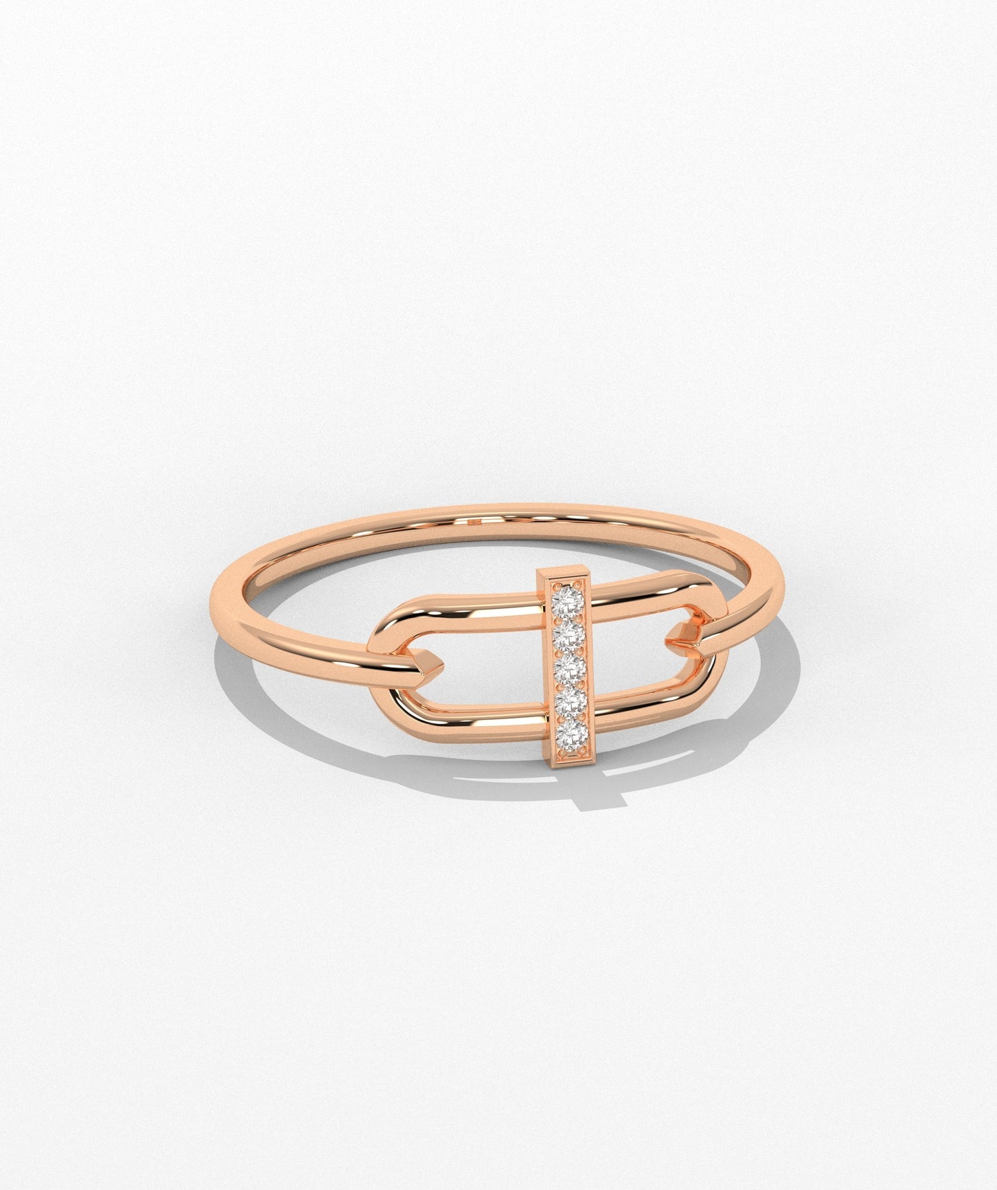 14K Gold Link Ring with Pavé Bar