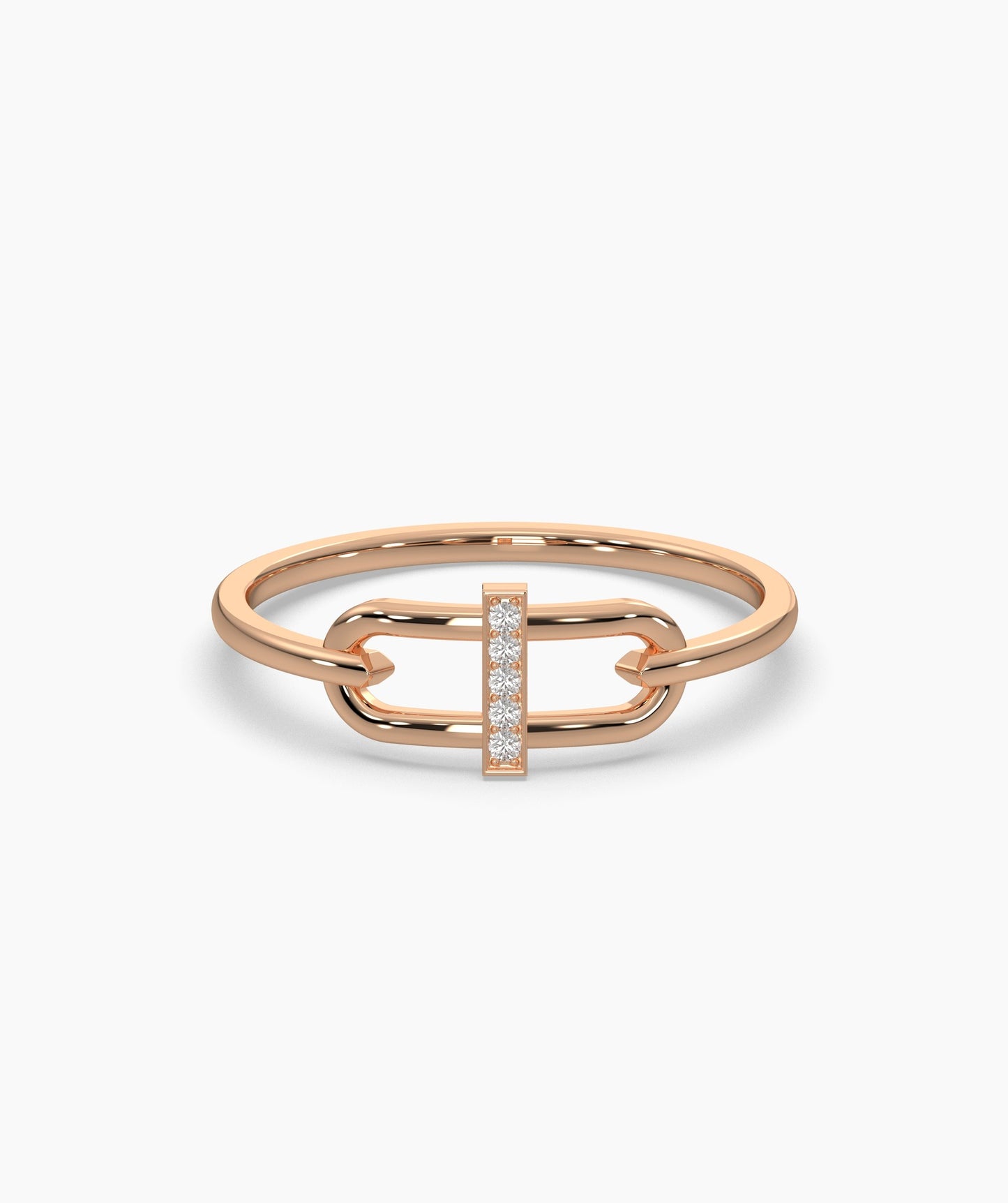 14K Gold Link Ring with Pavé Bar