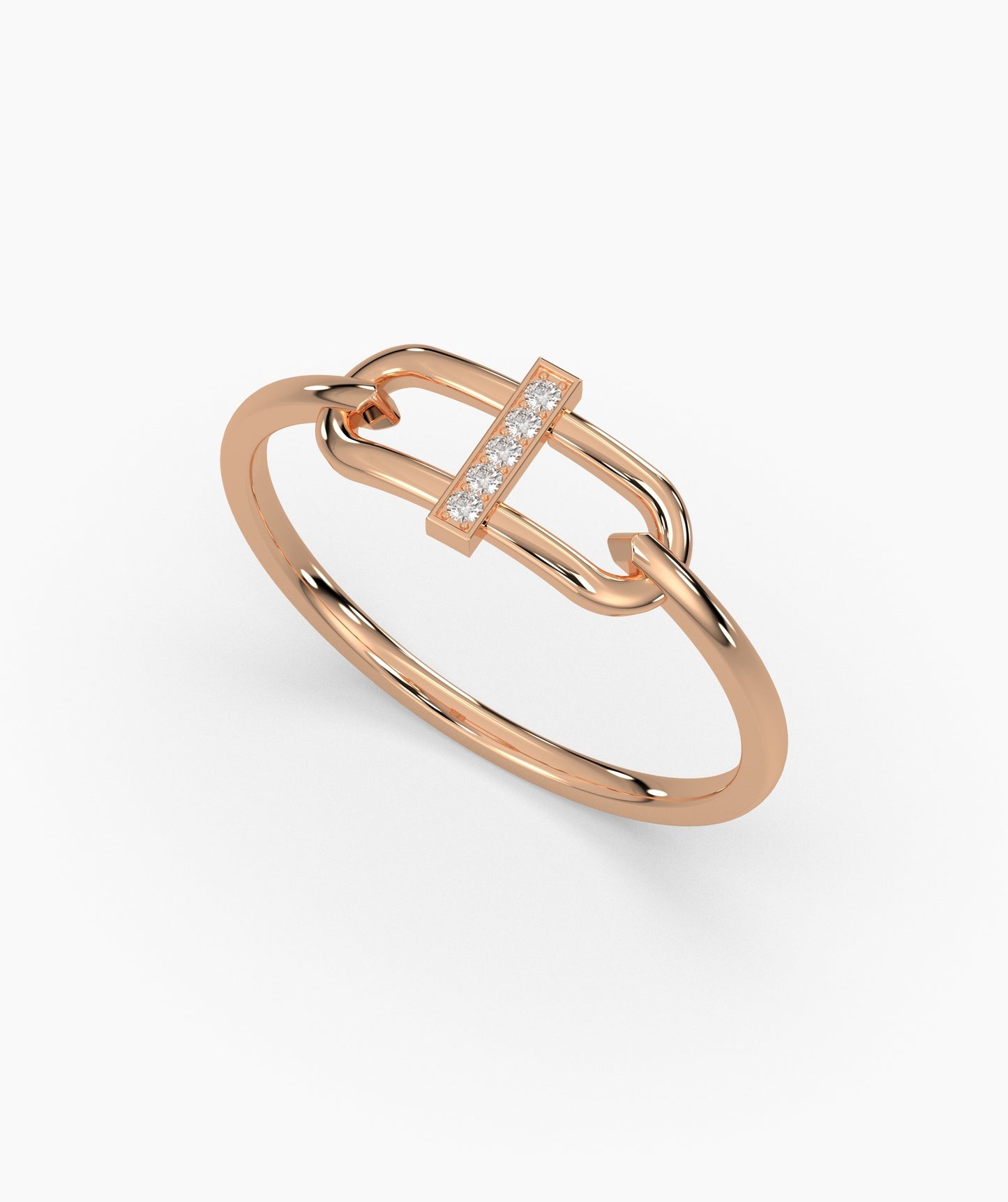14K Gold Link Ring with Pavé Bar