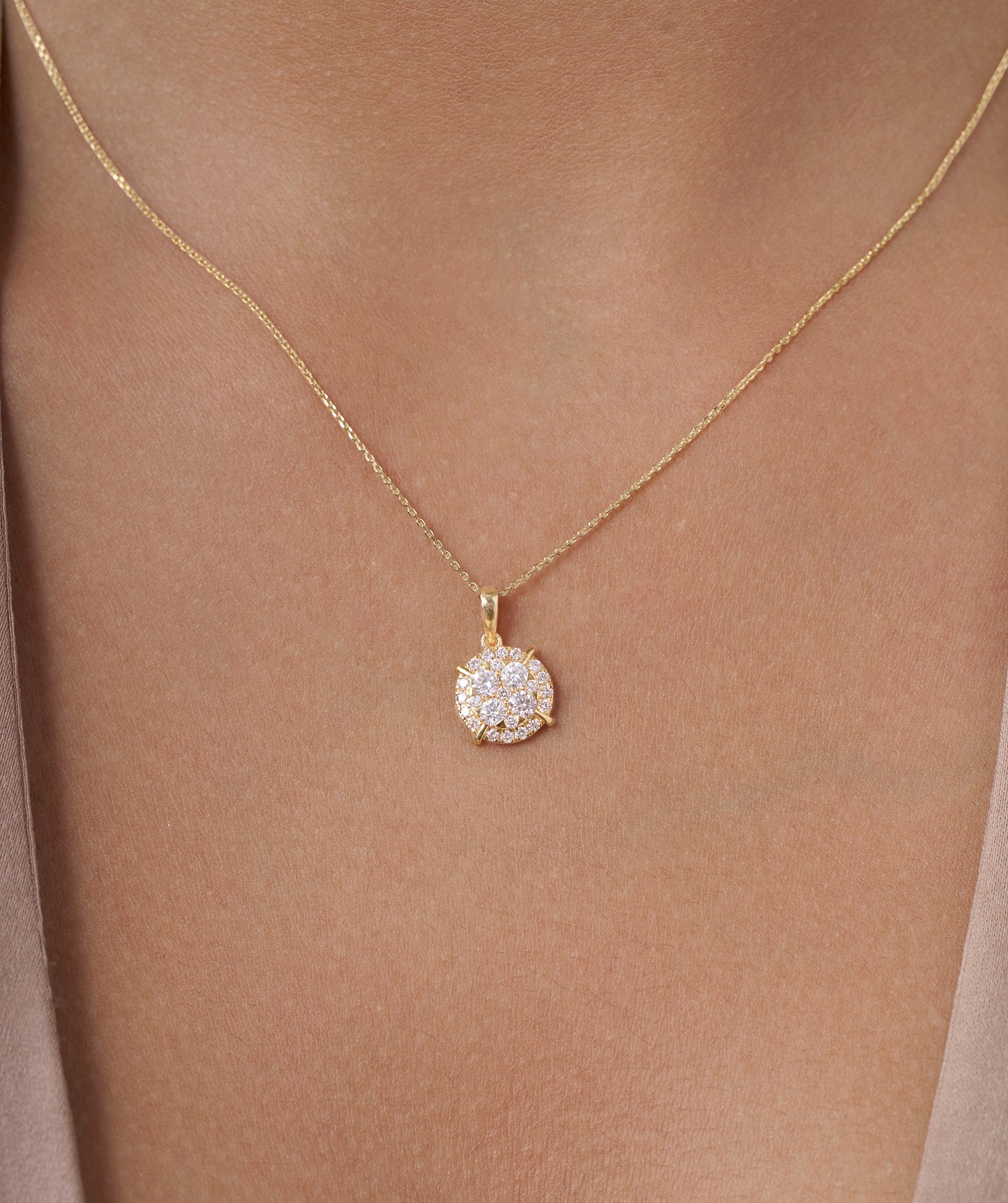 Gleaming Diamond Halo Necklace