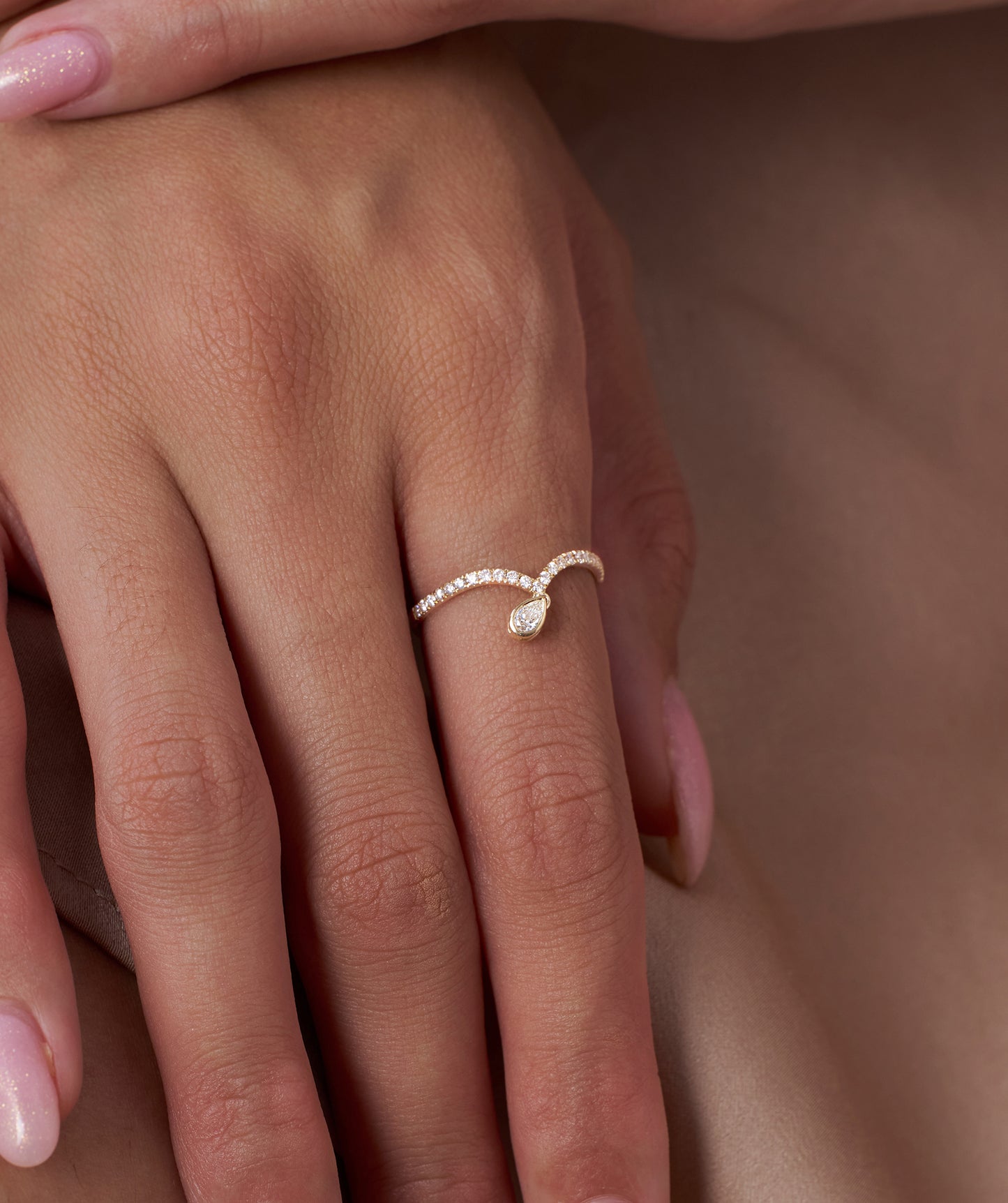 14K Gold Pear Diamond Pave Ring