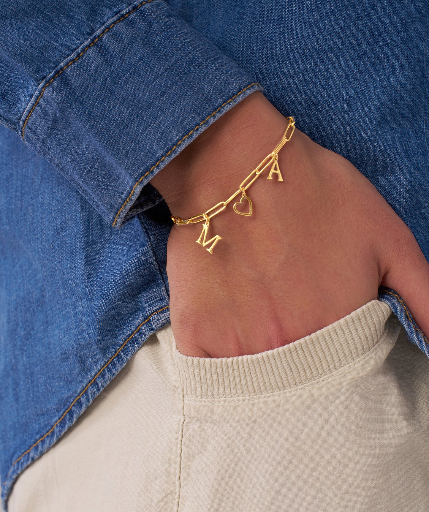 Personalized Charm 14K Gold Bracelet