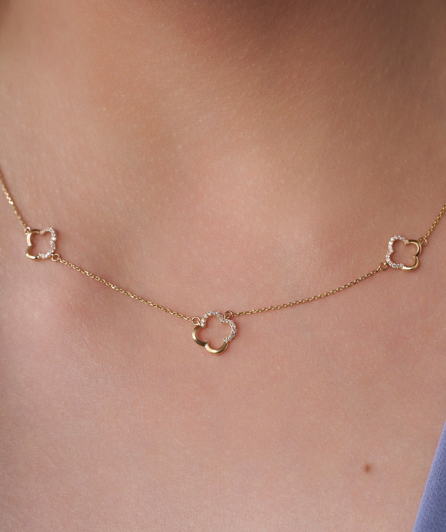 14K Gold Clover Diamond Jewelry Set