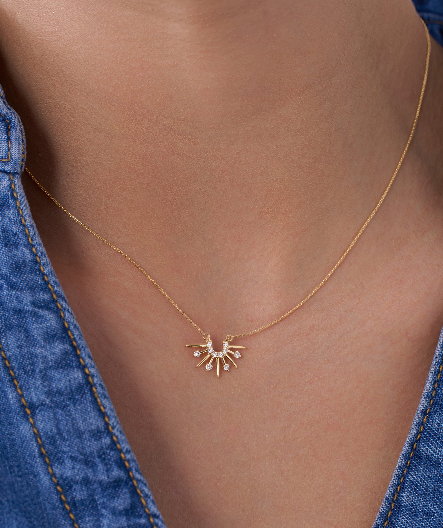 14K Gold Sunburst Diamond Necklace