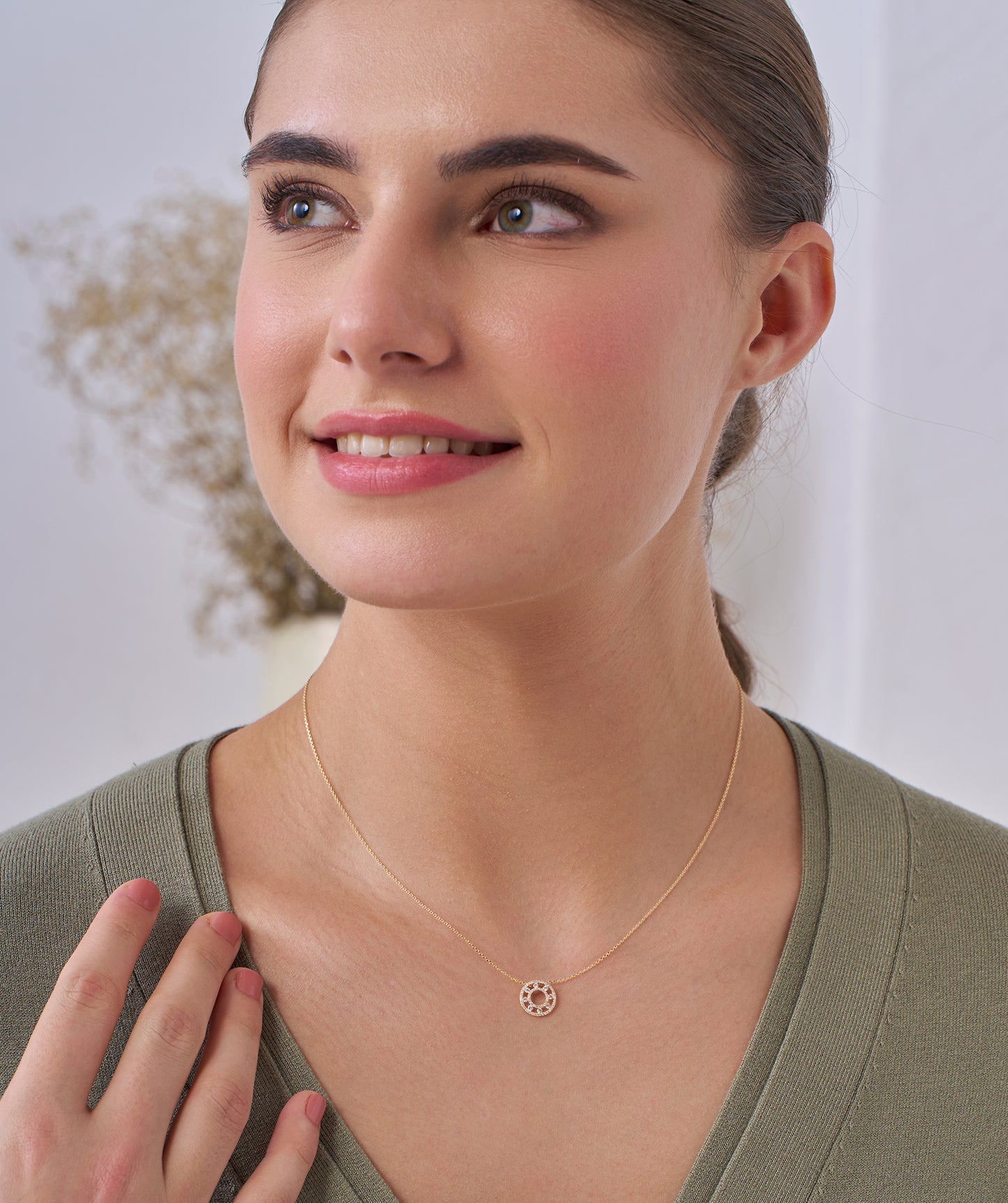 Diamond Halo Circle Pendant Necklace