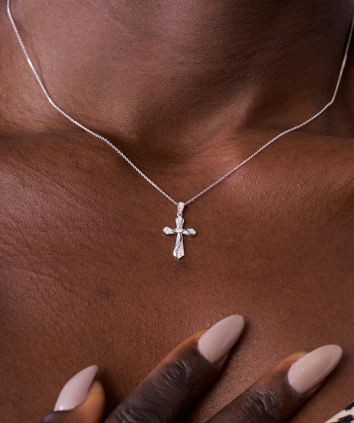 Twisting Light Diamond Cross Necklace