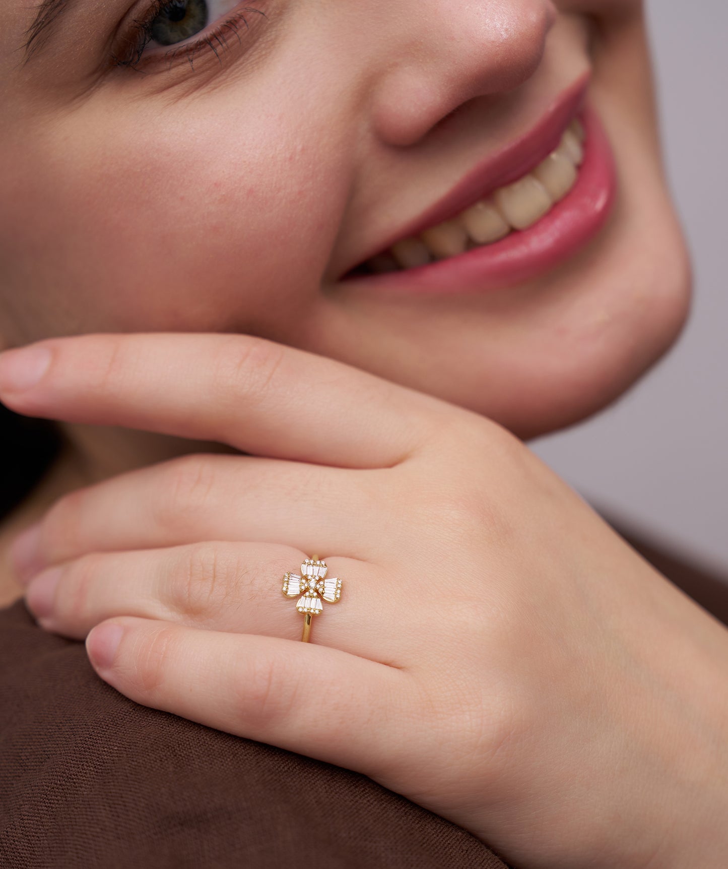 14K Gold Baguette Diamond Flower Ring