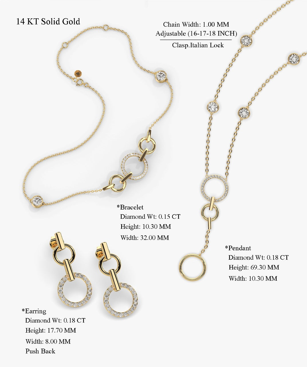 14k Gold Diamond Circle Jewelry Set