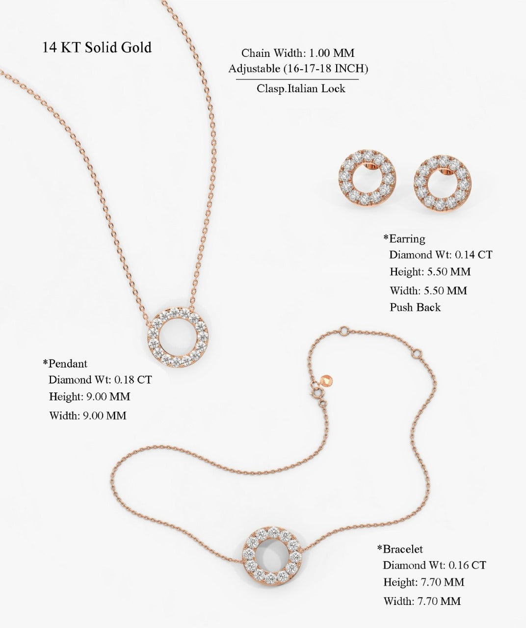 14K Gold Diamond Circle Jewelry Set