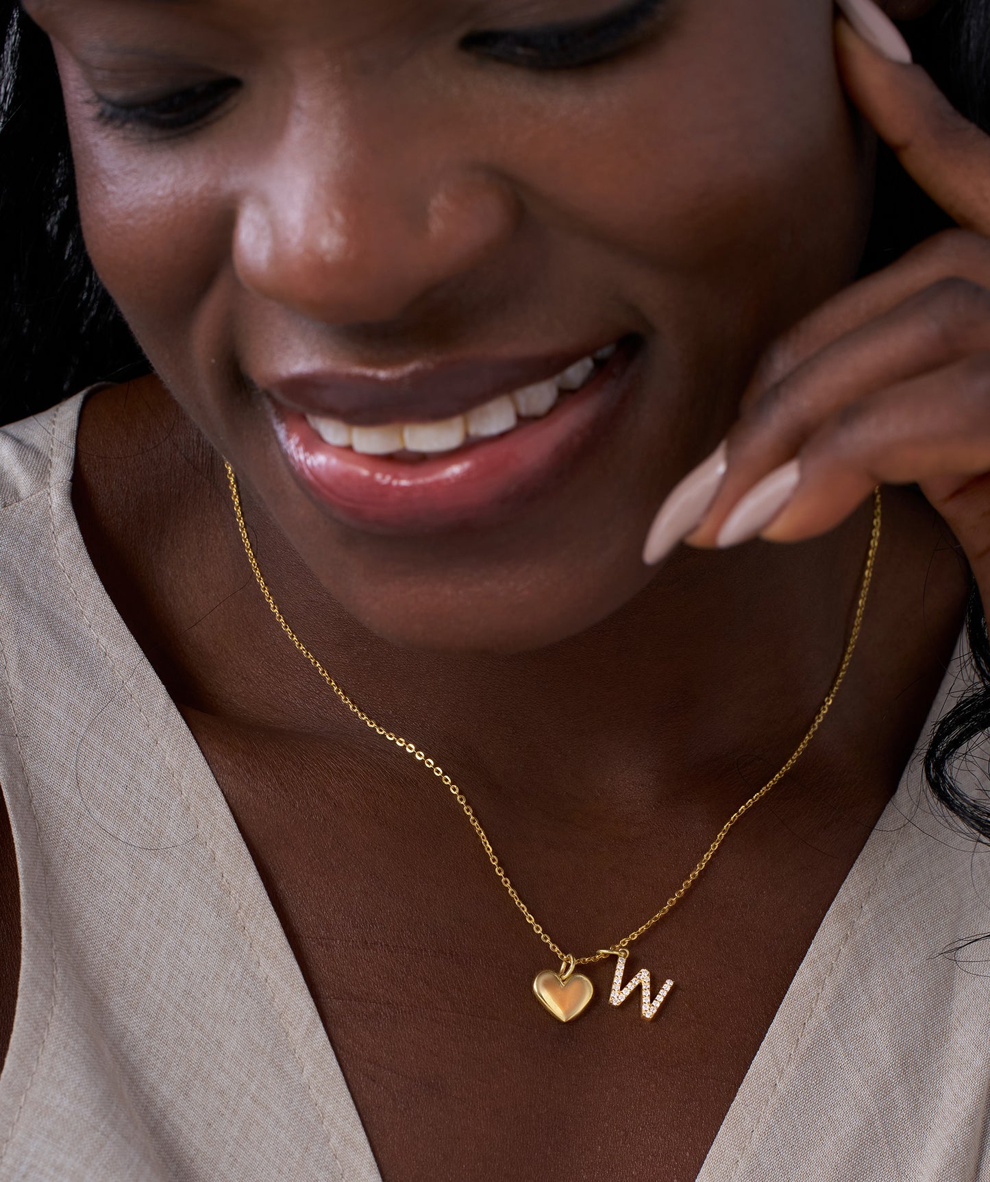 Love and Initial 'W' Diamond Necklace