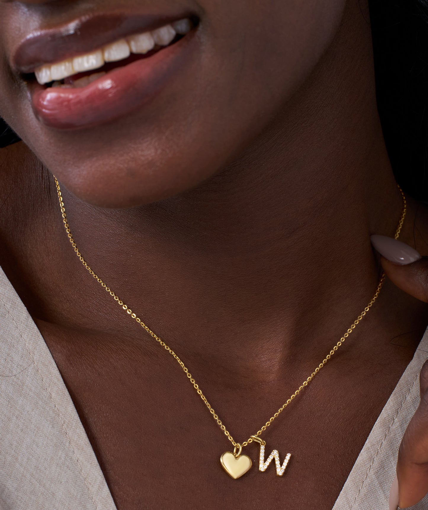 Love and Initial 'W' Diamond Necklace