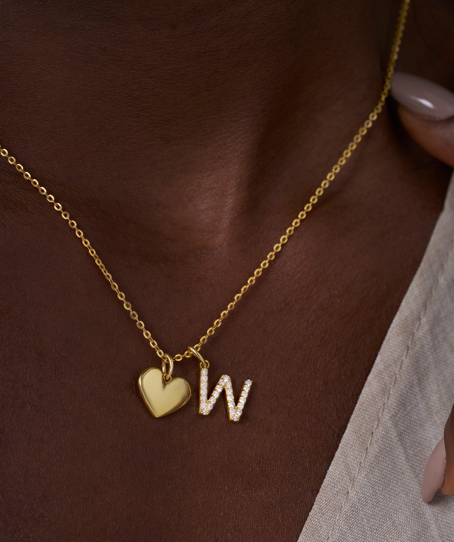 Love and Initial 'W' Diamond Necklace