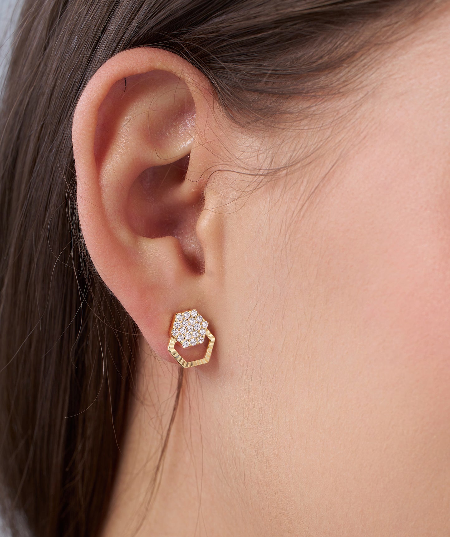 Diamond Cluster Hexagon Design Earrings