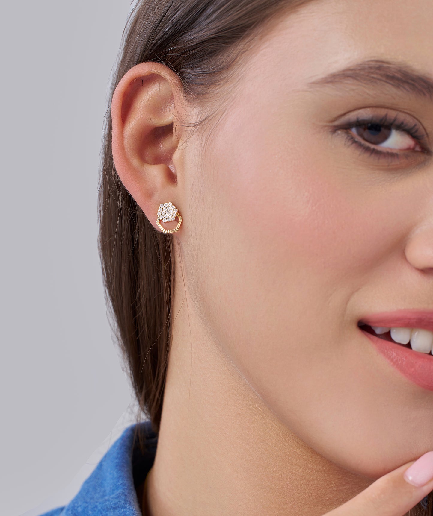 Diamond Cluster Hexagon Design Earrings