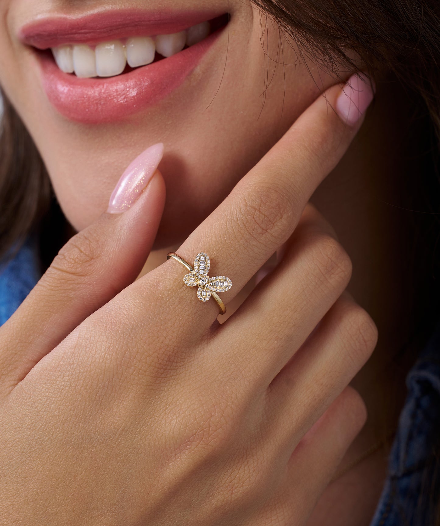 14K Gold Butterfly Diamond Ring