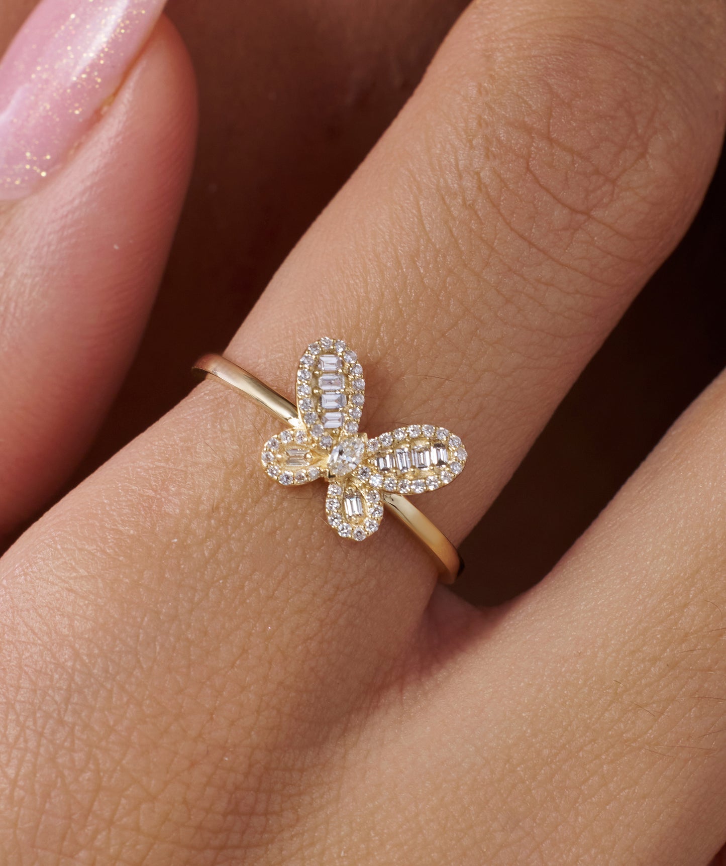 14K Gold Butterfly Diamond Ring