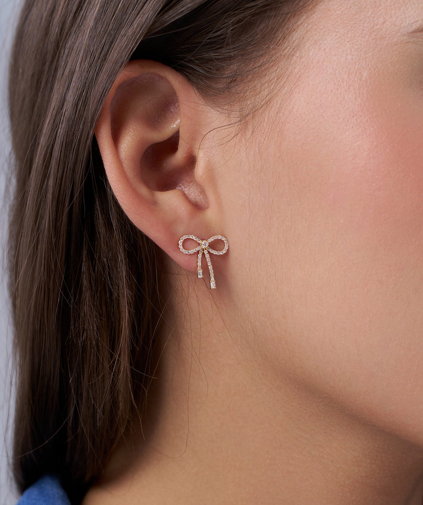 Minimalist 14K Gold Diamond Bow Set