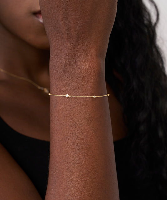 Model Wearing Bezel Diamond Station Bracelet 