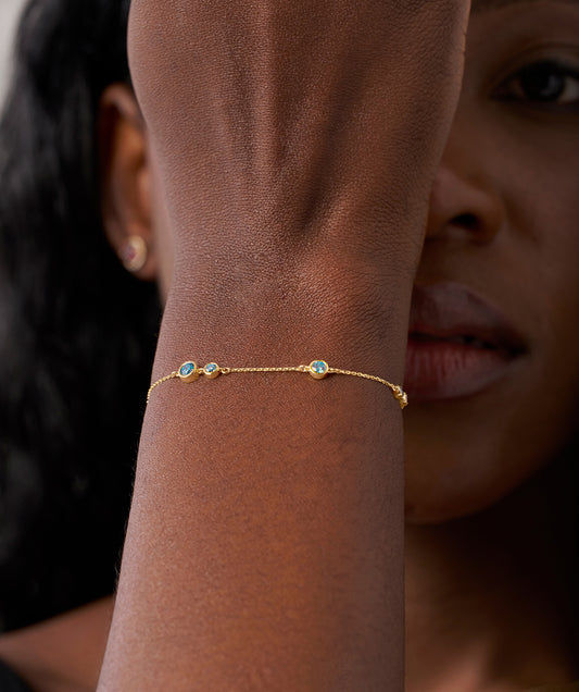 Model Wearing Bezel Gemstone Station Bracelet