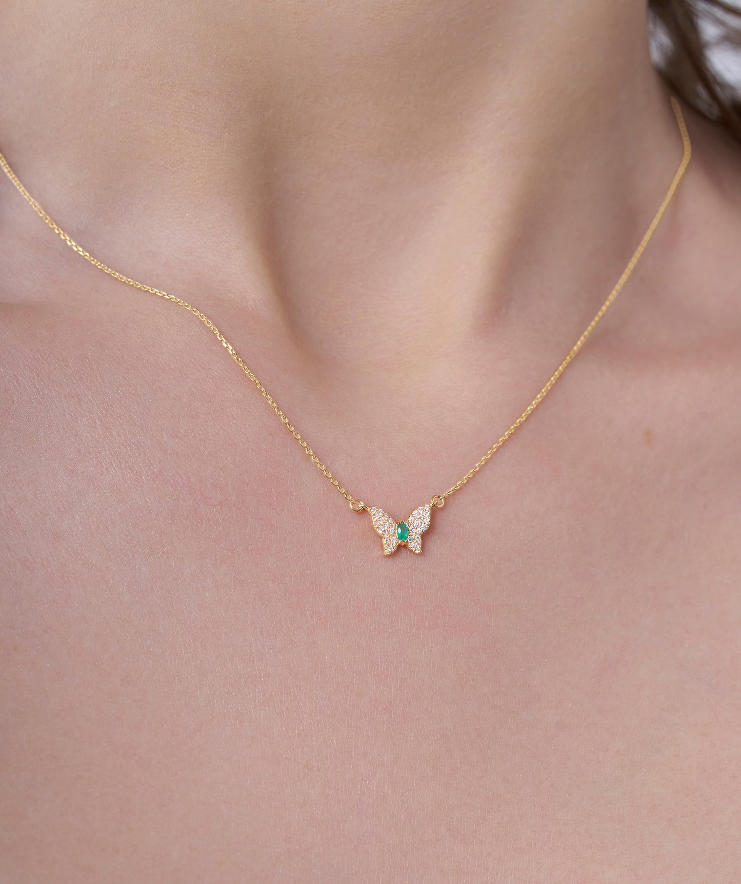 Emerald Heart Butterfly Necklace