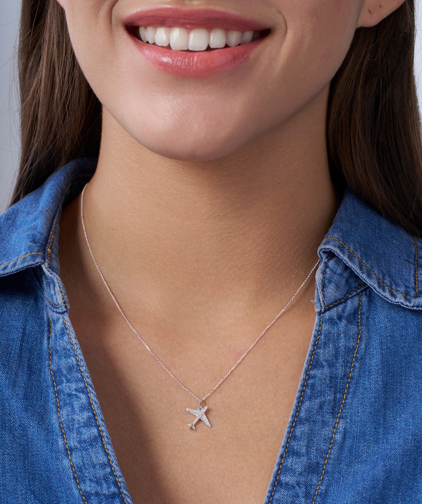 Diamond Airplane 14K Gold Necklace